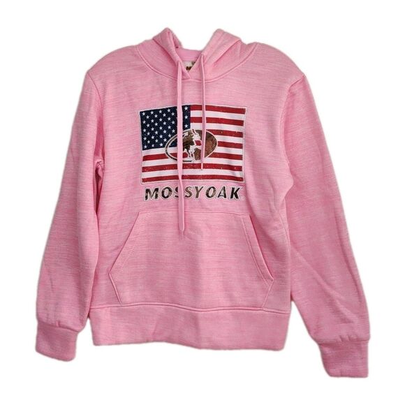 Mossy Oak Tops - Mossy Oak Hoodie Sweatshirt Women's S Pink Large Flag Logo Pullover Pockets